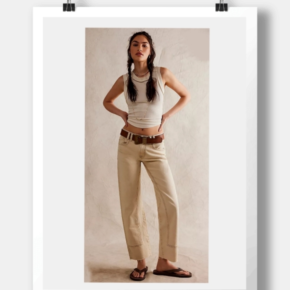Free People Straight Leg Pants in Beige